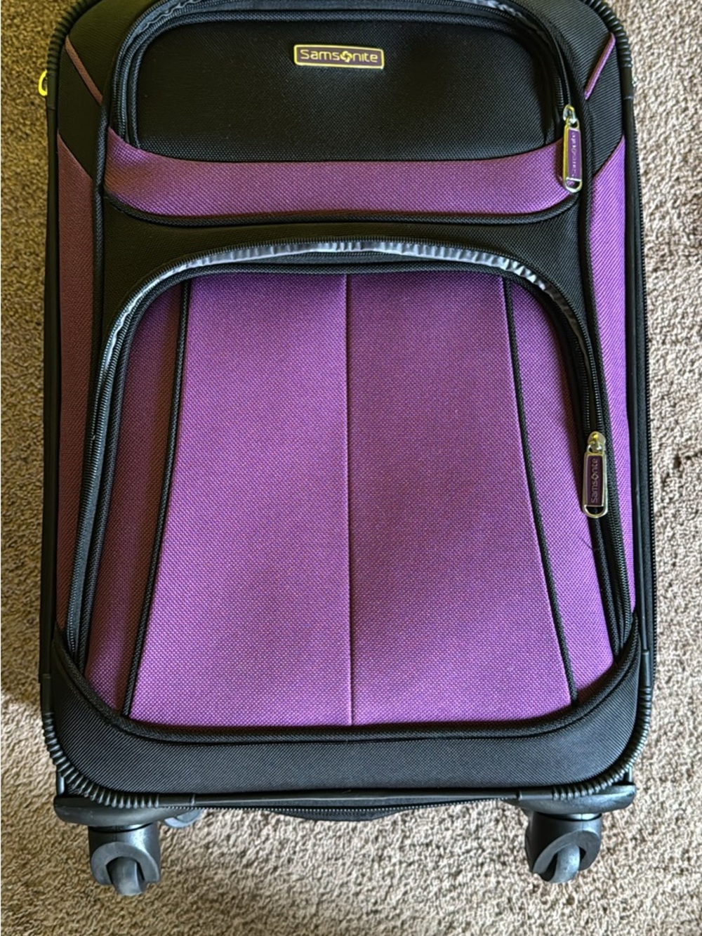 Samsonite Black and Purple Spinner Carry-On Luggage
